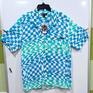 Maui & Sons men's Med blu grn wht checked SS Button down shirt